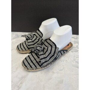 Sam Edelman Circus Lulu Espadrille Size 7.5M Black White Stripe Bow‎ Mules Shoe